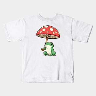 Frog Mushroom Umbrella Kids T-Shirt